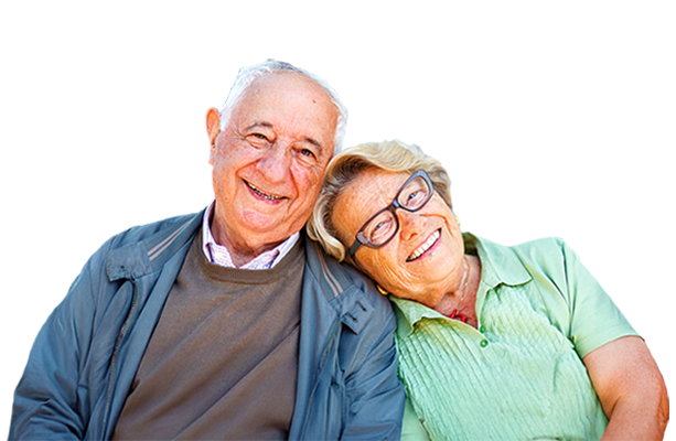 Senior couples and parent care showing an older couple smiling together and sharing connection at home